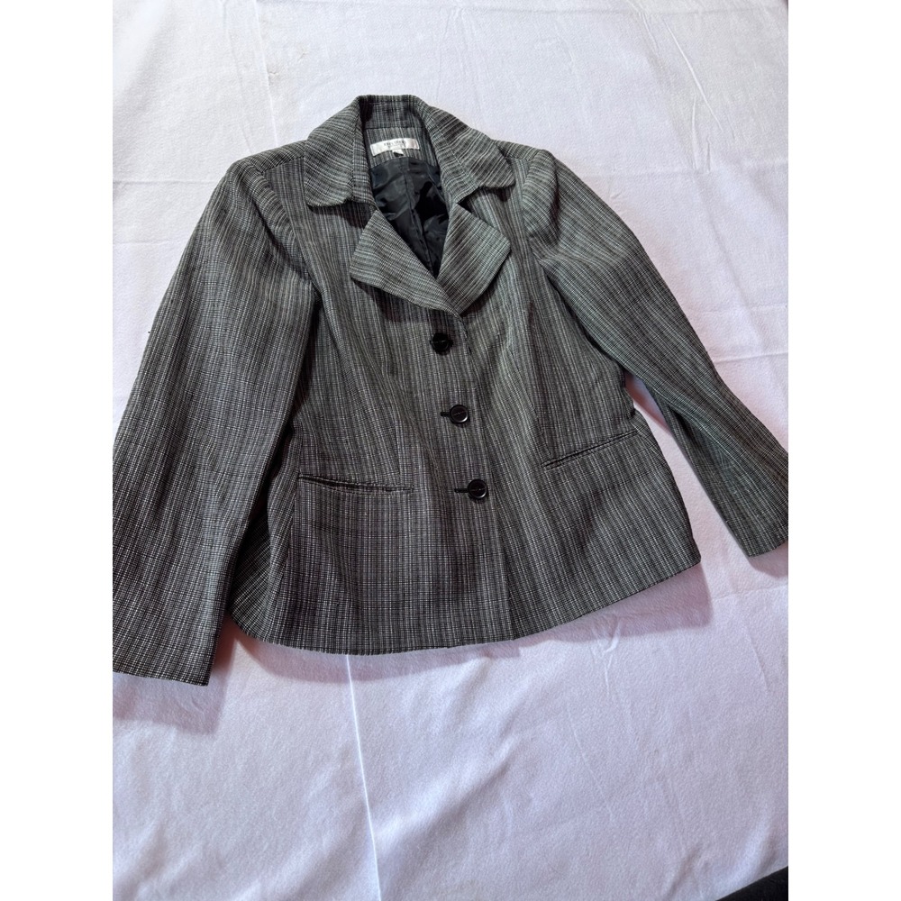 Jones Studio Separates Womens Black White Textured Grid Blazer Jacket Size 16